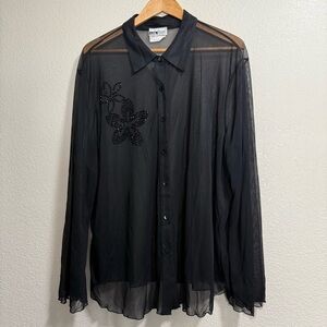 I.N. Studio Woman San Francisco - Sheer Black Embellished w/ Beads Blouse - 3X